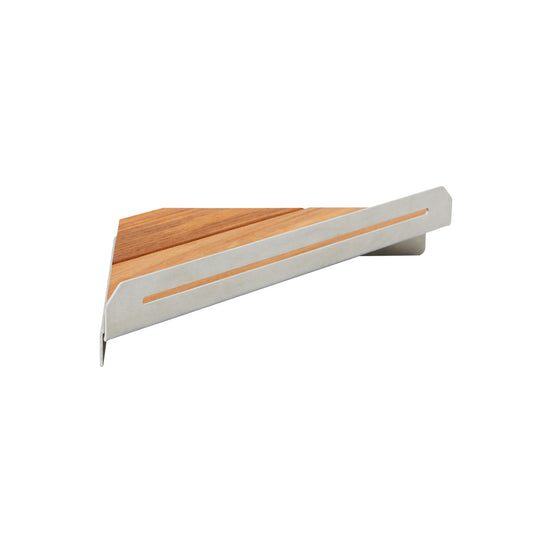 Seachrome Coronado 700 Series 14" x 8" Corner Shower Shelf With Natural Teak Wood Insert and Polished Stainless Steel Frame