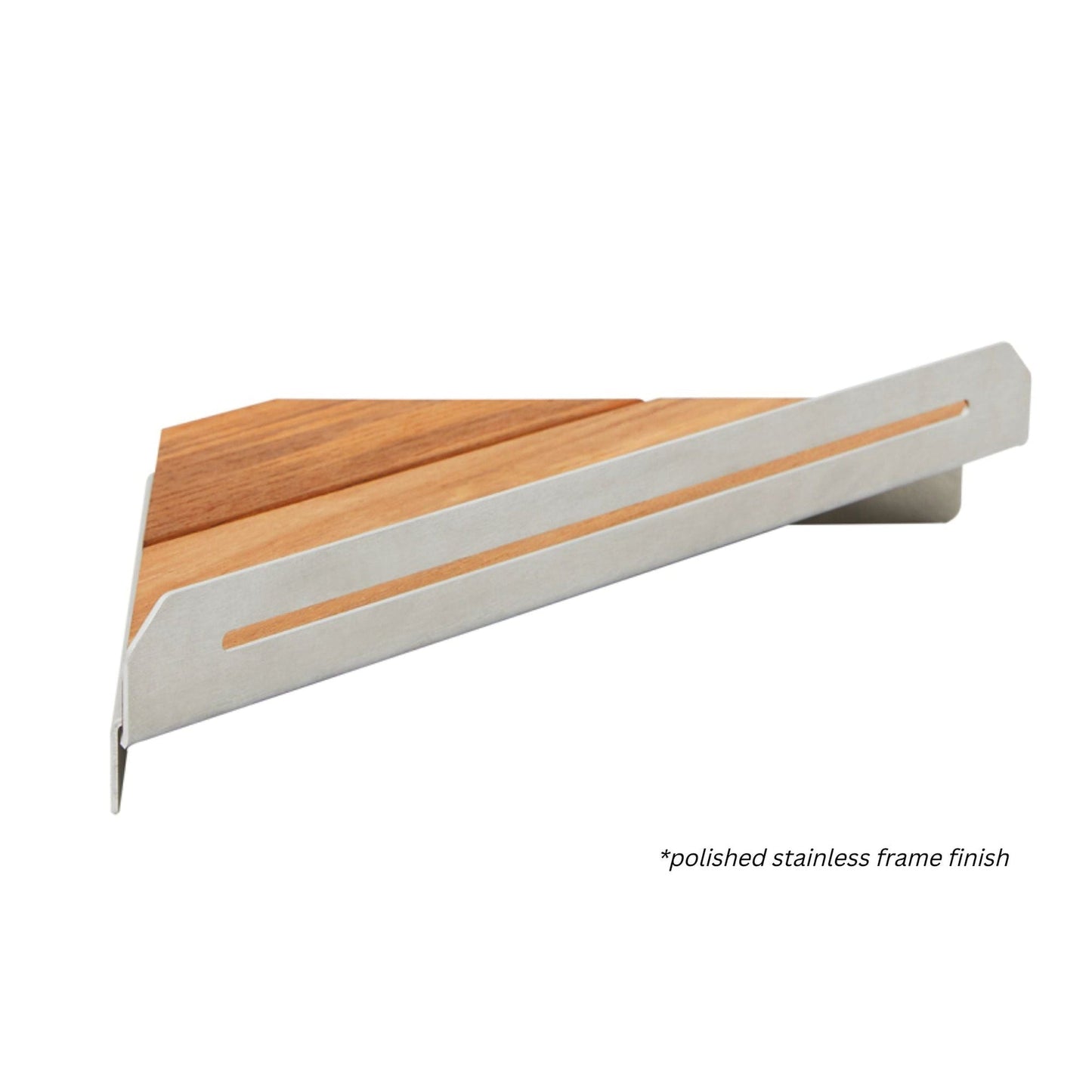 Seachrome Coronado 700 Series 14" x 8" Corner Shower Shelf With Natural Teak Wood Insert and Satin Brass Powder Coated Stainless Steel Frame
