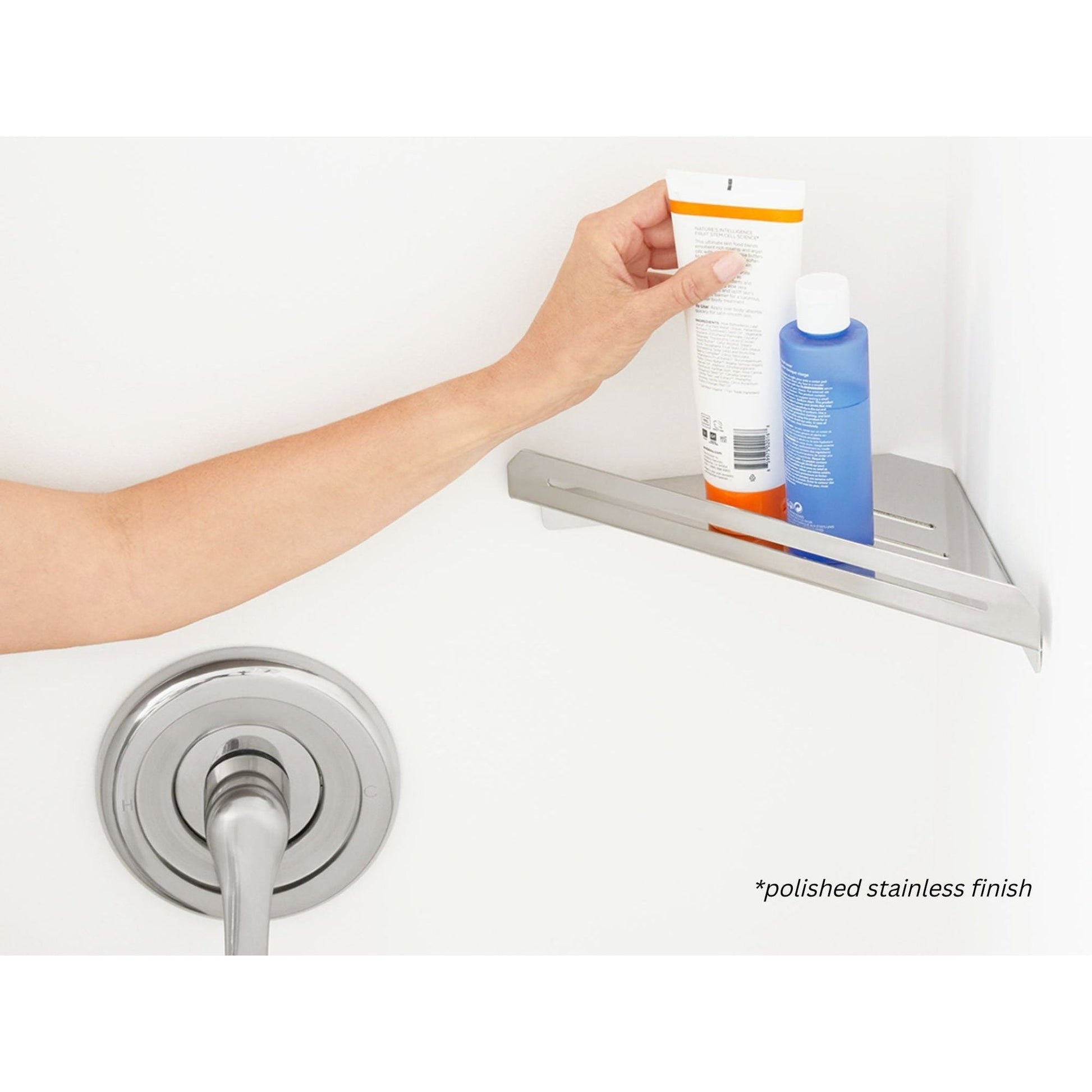 Seachrome Coronado 700 Series 14" x 8" Corner Shower Shelf in Almond Wrinkle Powder Coated Stainless Finish