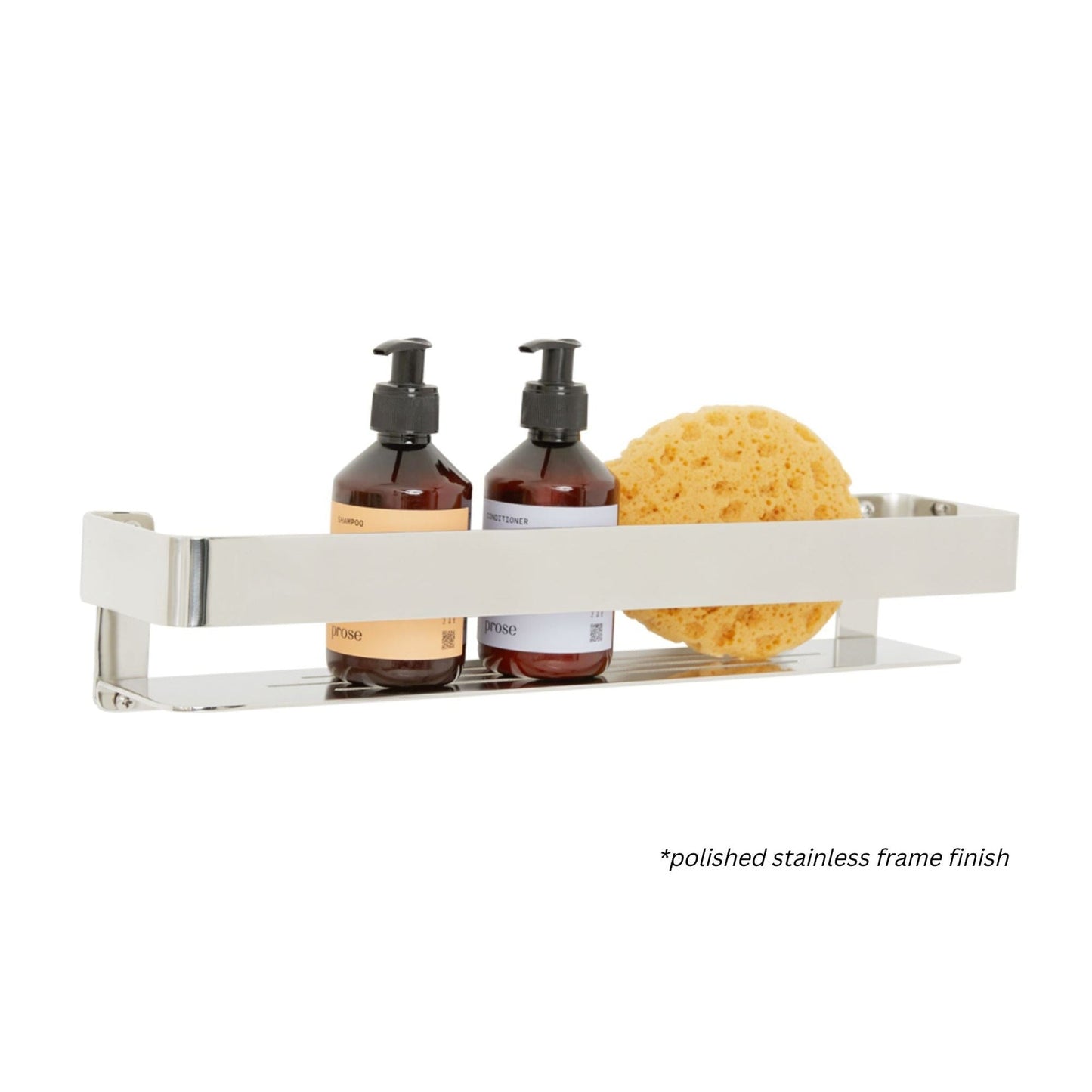 Seachrome Coronado 700 Series 18" x 4" Rectangular Shower Shelf With Rail in Biscuit Powder Coated Stainless Steel Finish