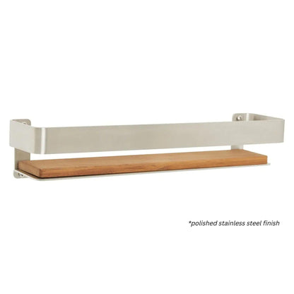 Floating Corner Shower Shelf with a Natural Teak Wood Insert - Seachrome