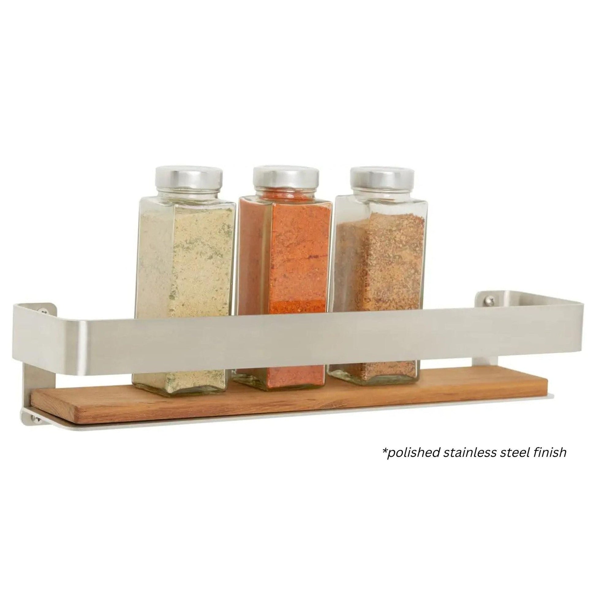 Floating Rectangular Shower Shelf with Rail and Natural Teak Wood Insert -  Seachrome