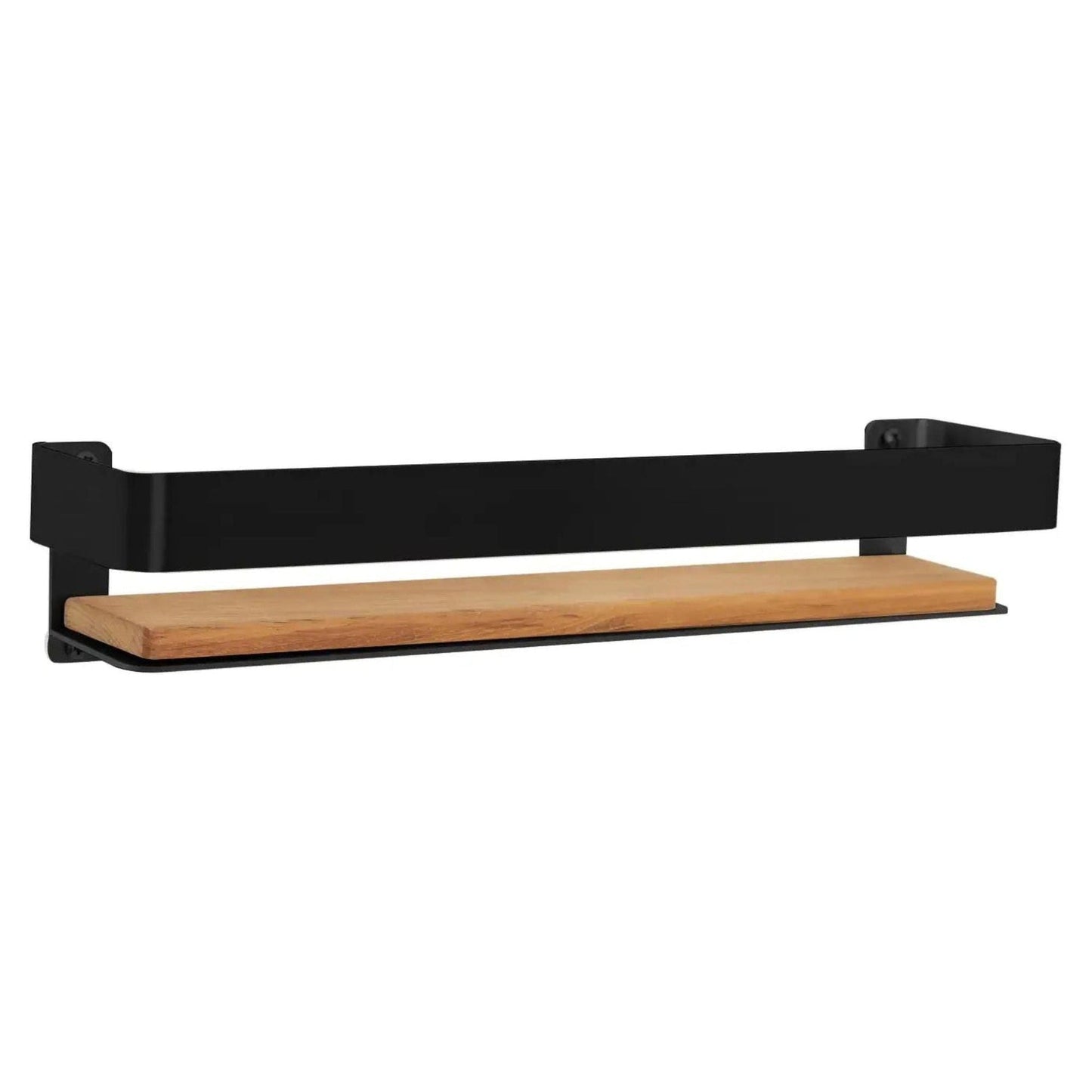 Seachrome Coronado 700 Series 18" x 4" Rectangular Shower Shelf With Rail in Matte Black Powder Coated Stainless Steel and Natural Teak Wood Insert