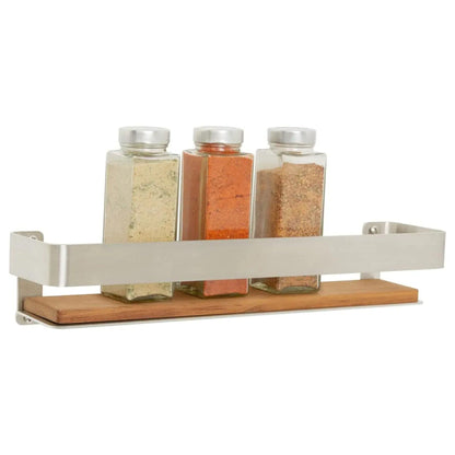 Seachrome Coronado 700 Series 18" x 4" Rectangular Shower Shelf With Rail in Polished Stainless Steel and Natural Teak Wood Insert