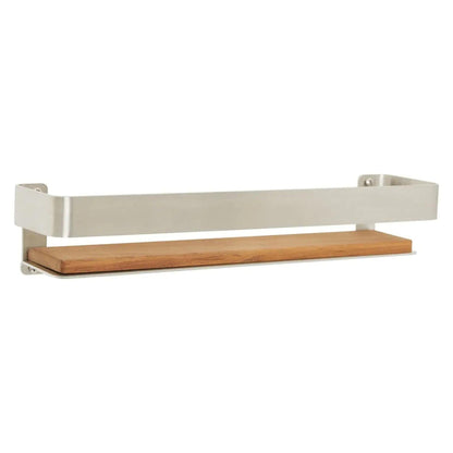 Seachrome Coronado 700 Series 18" x 4" Rectangular Shower Shelf With Rail in Polished Stainless Steel and Natural Teak Wood Insert