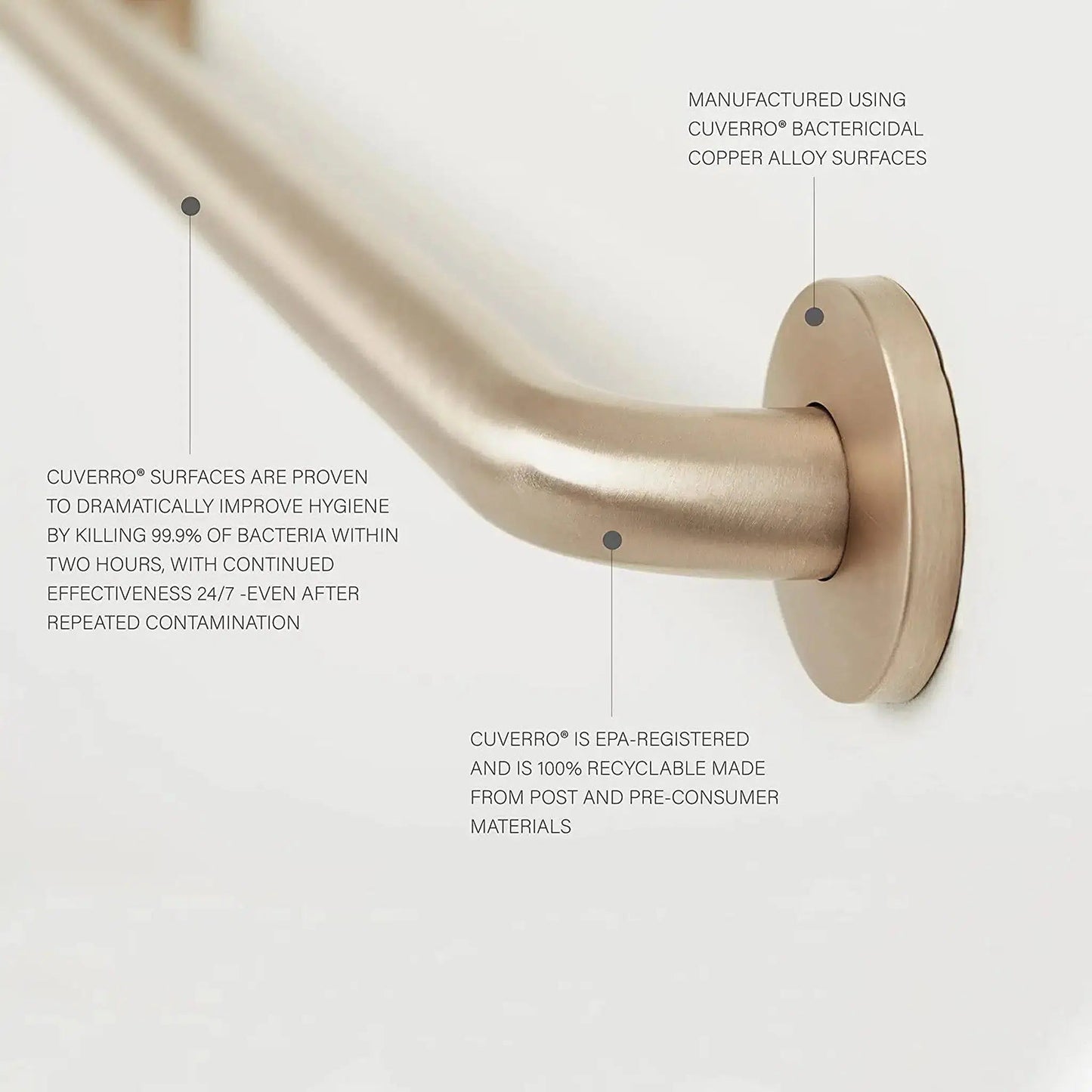 Seachrome Signature Series 24" Satin Stainless Straight Bathroom Grab Bar, CuVerro Antimicrobial Copper Alloy, 1.25" Diameter, ADA Compliant