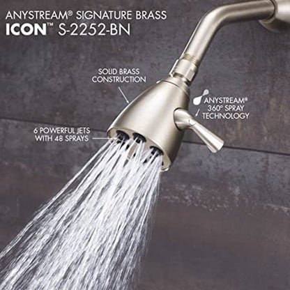 Speakman Icon 6-Jet 3-Spray Pattern 2.5 GPM Solid Brass Shower Head in Brushed Nickel Finish