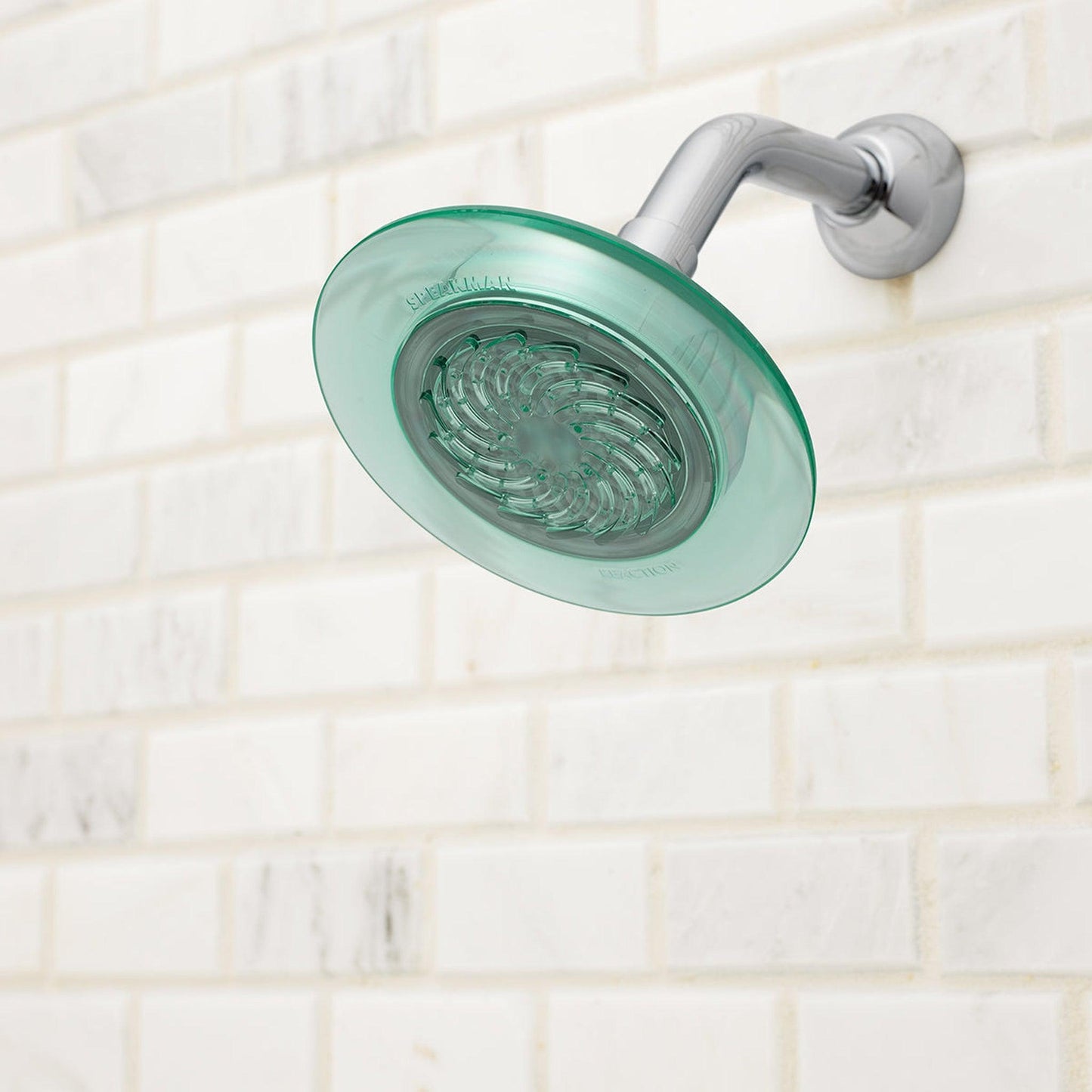 Speakman Reaction Single-Function Spray Pattern 2.5 GPM Shower Head in Polished Chrome Finish With Jade Green Frame