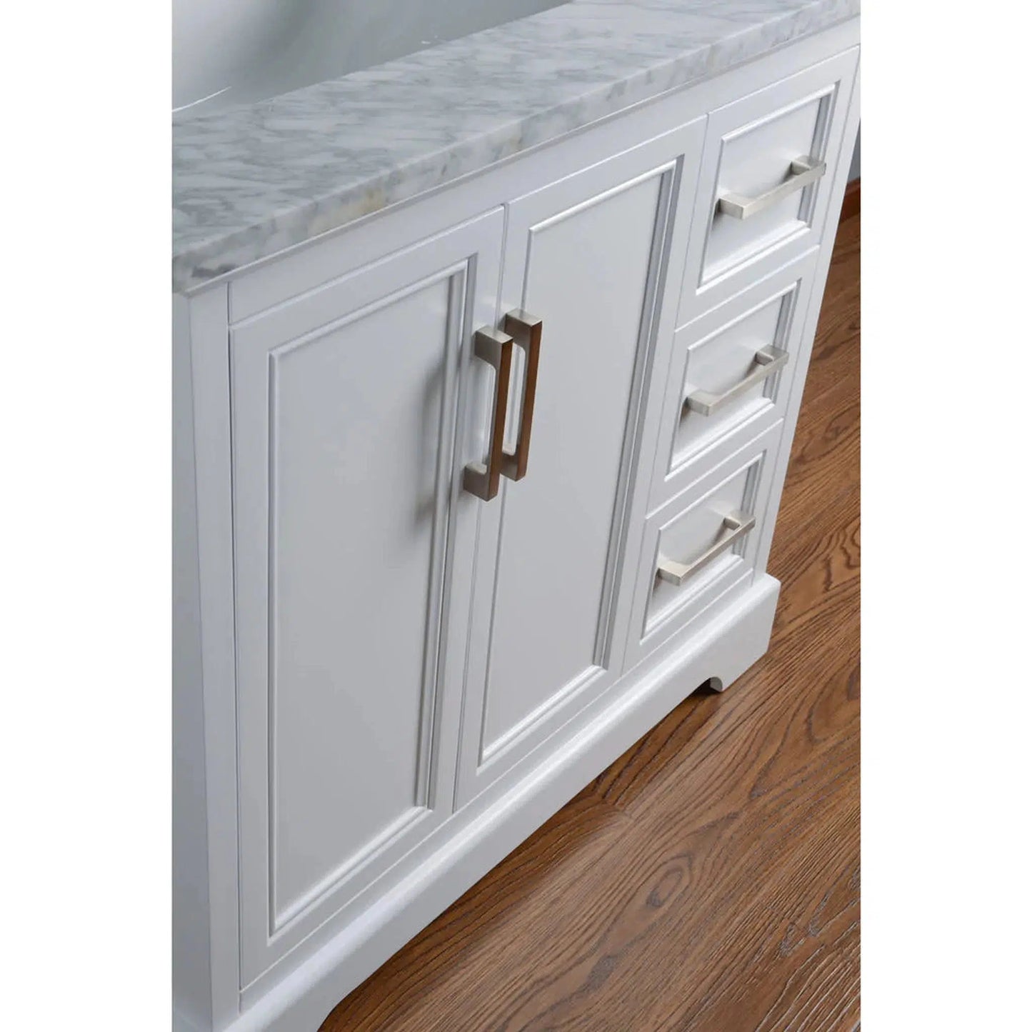 Stufurhome Ariane 36" White Marble Countertop Vanity Cabinet With Single Sink, 3 Drawers, 2 Doors and Widespread Faucet Holes