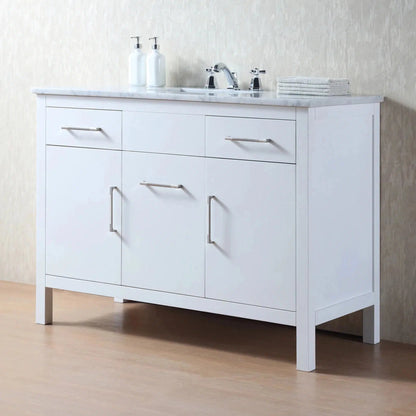 Stufurhome Atreus 48" White Single Sink Bathroom Vanity with Carrara Marble Top, 2 Drawers, 3 Doors and Widespread Faucet Holes