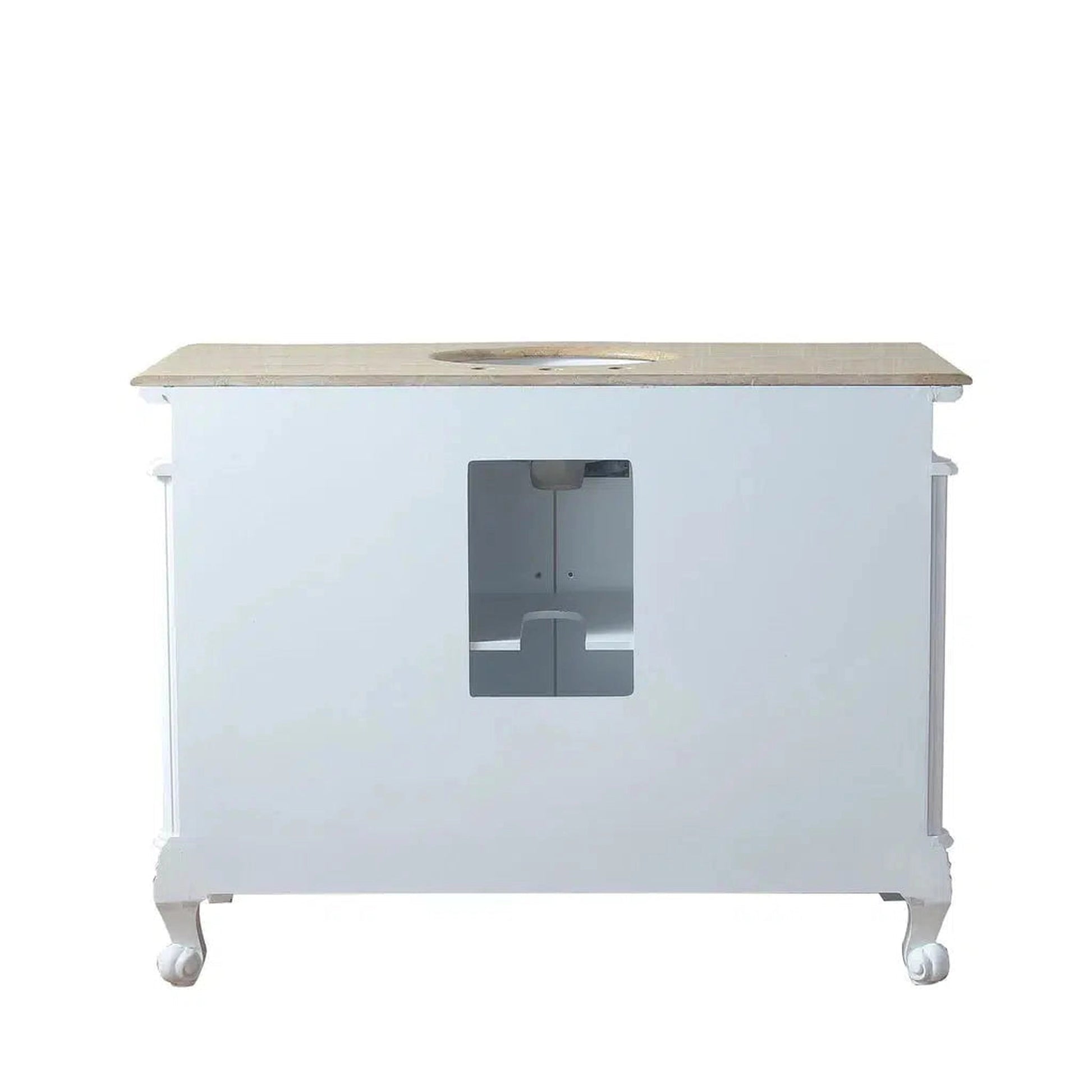 Stufurhome Cassandra 48" White 6-Drawers 2-Door Freestanding White Bathroom Vanity With Oval Single Sink, Travertine Marble Countertop and Widespread Faucet Holes