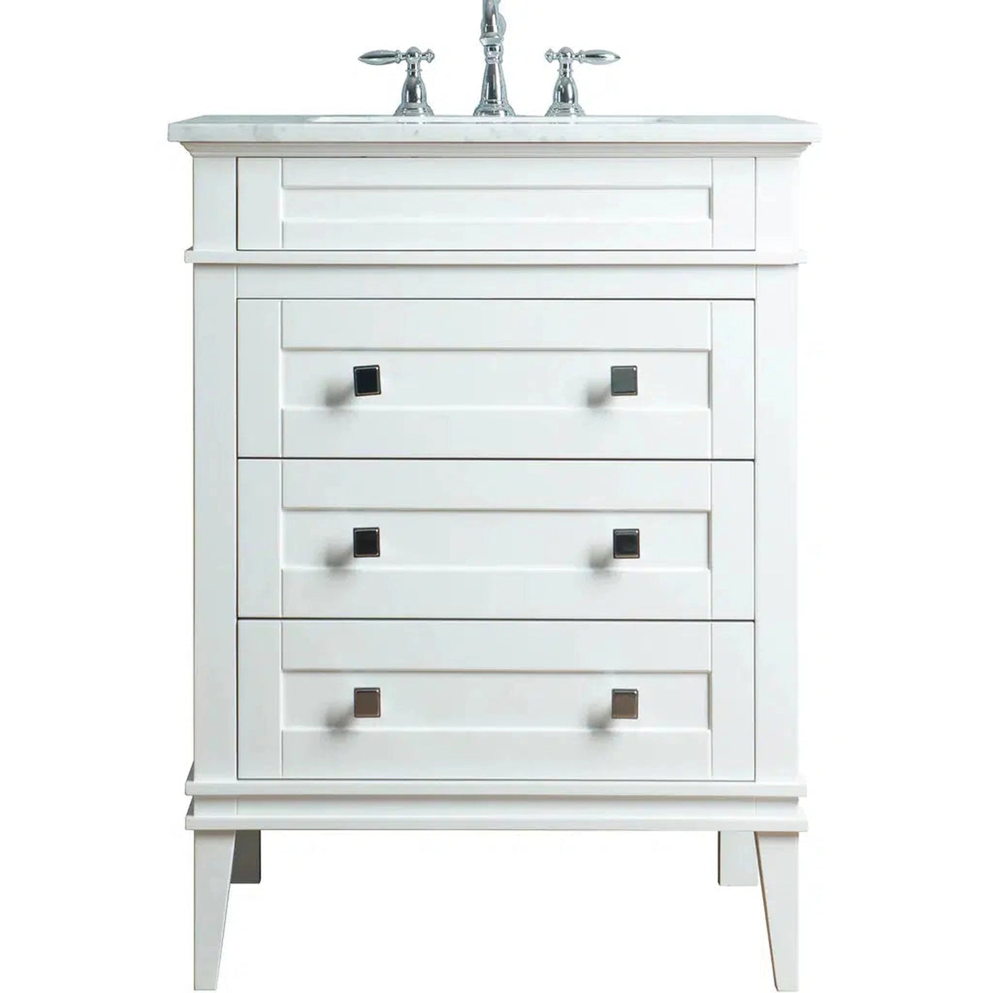 Stufurhome Corinne 30" White Freestanding Bathroom Vanity with Rectangular Single Sink, White Marble Top, 3 Drawers and Widespread Faucet Holes