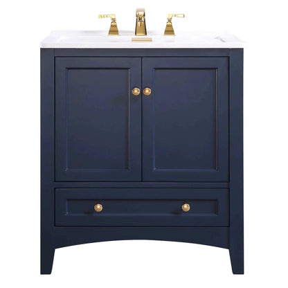 Stufurhome Delia 30" Dark Blue Freestanding Laundry Utility Acrylic Sink With 1 Drawer, 2 Doors and Widespread Faucet Holes