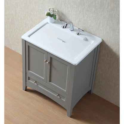 Stufurhome Delia 30" Grey Freestanding Laundry Utility Acrylic Sink With 1 Drawer, 2 Doors and Widespread Faucet Holes