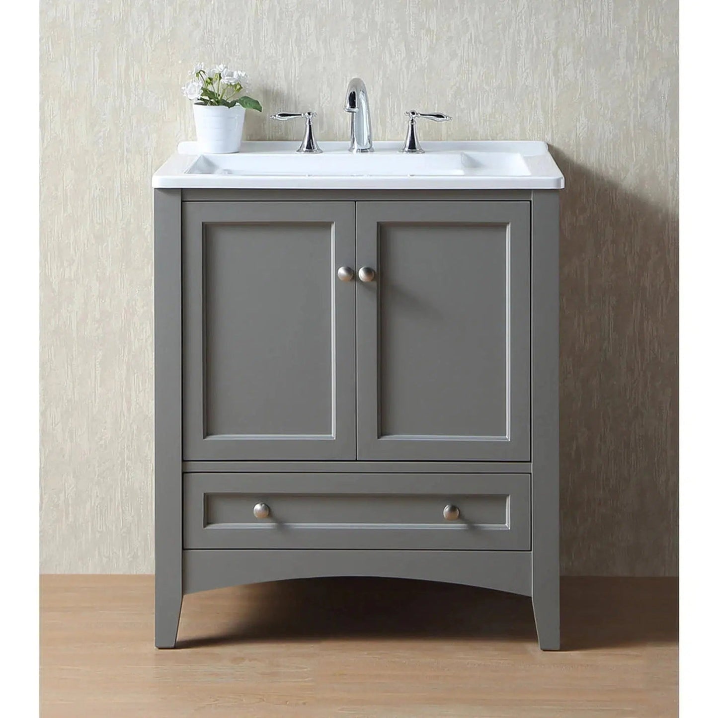 Stufurhome Delia 30" Grey Freestanding Laundry Utility Acrylic Sink With 1 Drawer, 2 Doors and Widespread Faucet Holes