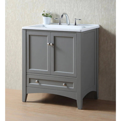 Stufurhome Delia 30" Grey Freestanding Laundry Utility Acrylic Sink With 1 Drawer, 2 Doors and Widespread Faucet Holes