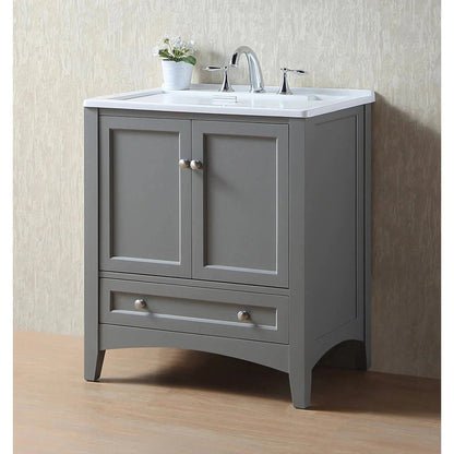 Stufurhome Delia 30" Grey Freestanding Laundry Utility Acrylic Sink With 1 Drawer, 2 Doors and Widespread Faucet Holes