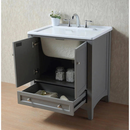 Stufurhome Delia 30" Grey Freestanding Laundry Utility Acrylic Sink With 1 Drawer, 2 Doors and Widespread Faucet Holes