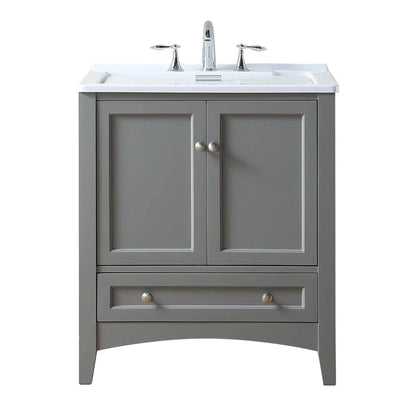 Stufurhome Delia 30" Grey Freestanding Laundry Utility Acrylic Sink With 1 Drawer, 2 Doors and Widespread Faucet Holes