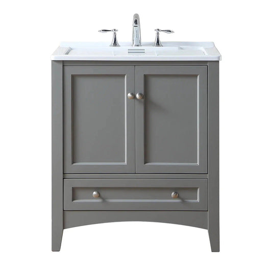 Stufurhome Delia 30" Grey Freestanding Laundry Utility Acrylic Sink With 1 Drawer, 2 Doors and Widespread Faucet Holes