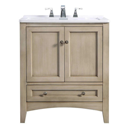 Stufurhome Delia 30" Off-White Freestanding Laundry Utility Acrylic Sink With 1 Drawer, 2 Doors and Widespread Faucet Holes