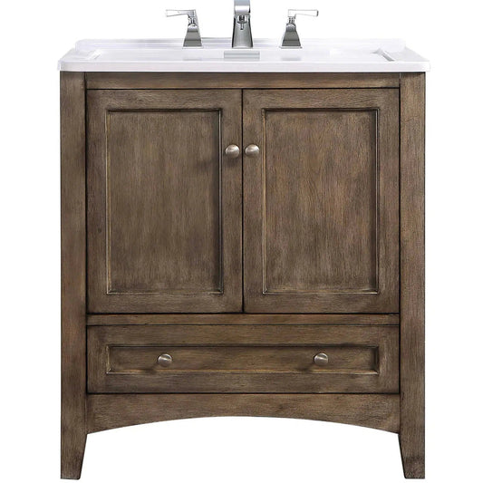 Stufurhome Delia 30" Rustic Gray Freestanding Laundry Utility Acrylic Sink With 1 Drawer, 2 Doors and Widespread Faucet Holes