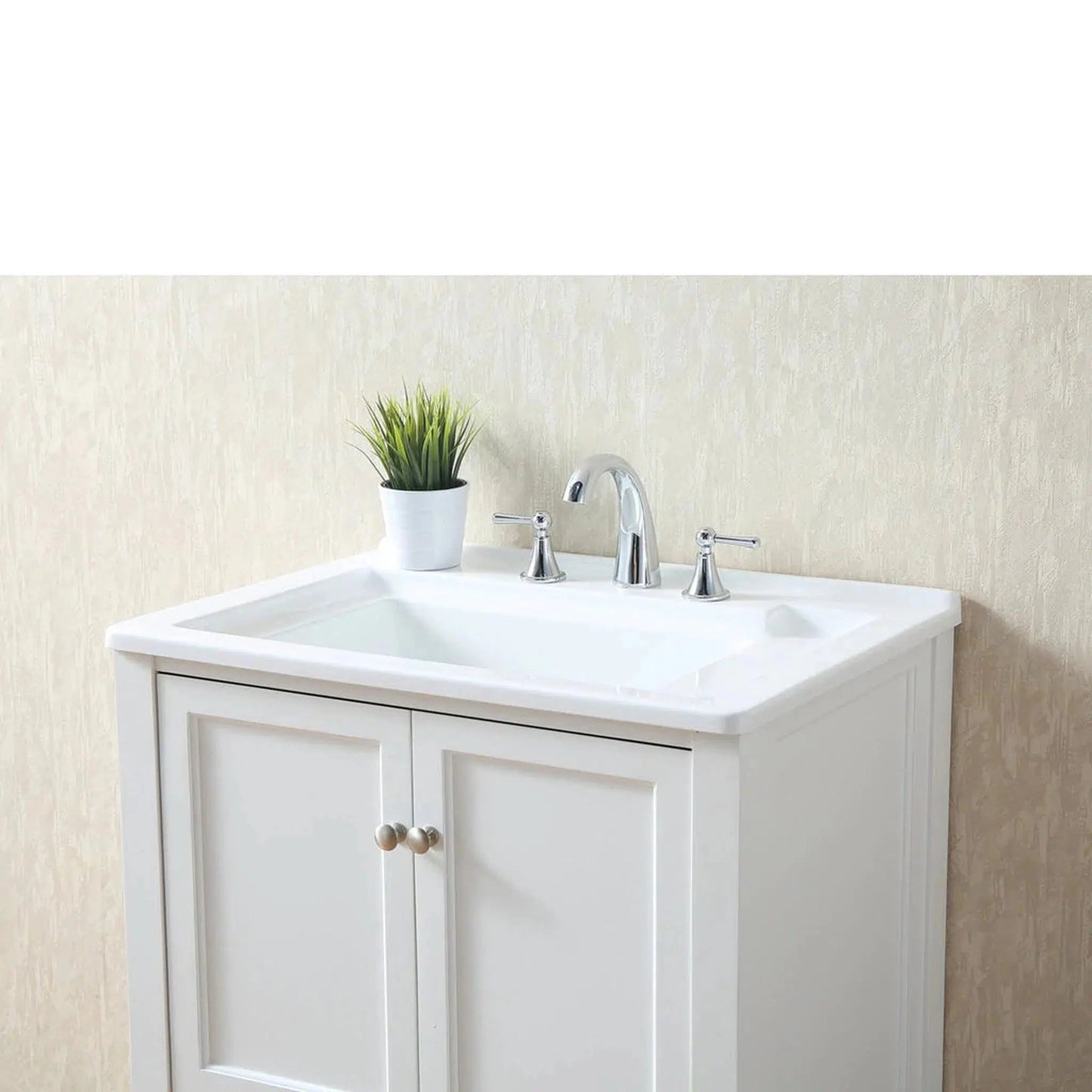 Stufurhome Delia 30" White Freestanding Laundry Utility Acrylic Sink With 1 Drawer, 2 Doors and Widespread Faucet Holes