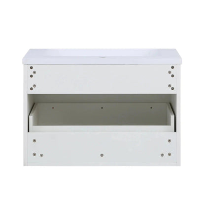 Stufurhome Delilah 30" Gloss White Wall-Mounted Bathroom Vanity With Single Rectangular Resin Sink, One Deep Drawer and One Pre-Drilled Faucet Hole