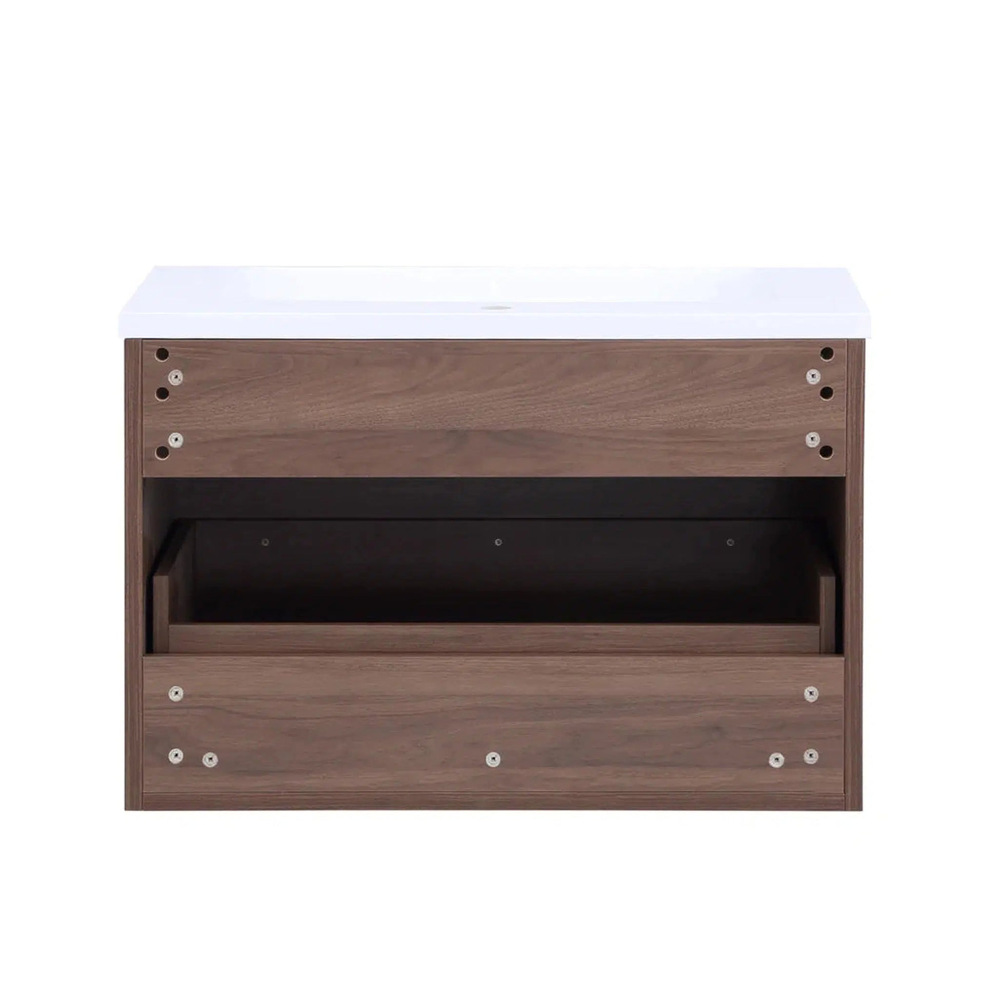 Stufurhome Delilah 30" Walnut Wall-Mounted Bathroom Vanity With Single Rectangular Resin Sink, One Deep Drawer and One Pre-Drilled Faucet Hole