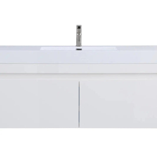 Stufurhome Eternal 59" Gloss White Wall Mounted Bathroom Vanity With Rectangular Single Resin Sink, 2 Slow Close Drawers and One Pre-Drilled Faucet Hole