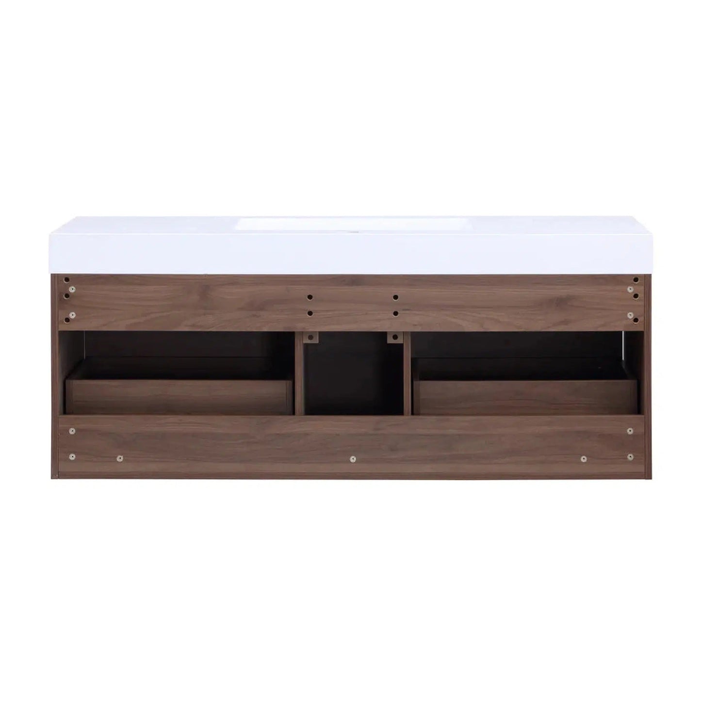 Stufurhome Eternal 59" Walnut Wall Mounted Bathroom Vanity With Rectangular Single Resin Sink, 2 Slow Close Drawers and One Pre-Drilled Faucet Hole