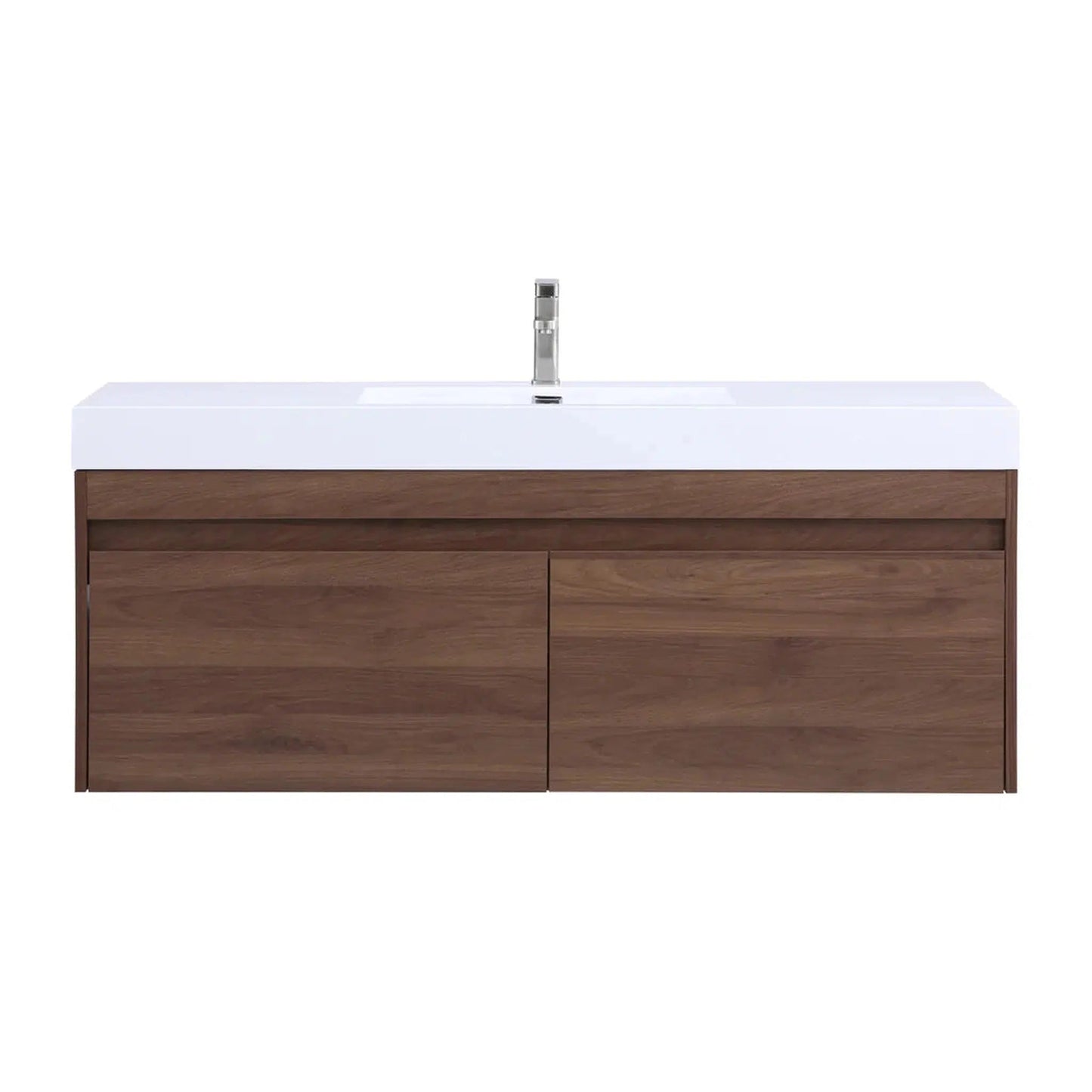 Stufurhome Eternal 59" Walnut Wall Mounted Bathroom Vanity With Rectangular Single Resin Sink, 2 Slow Close Drawers and One Pre-Drilled Faucet Hole