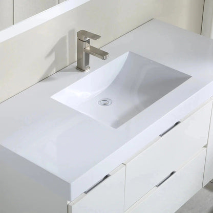 Stufurhome Helena 49" Gloss White Wall Mounted Single Sink Bathroom Vanity with 2 Drawers, 2 Doors and One Pre-drilled Faucet hole