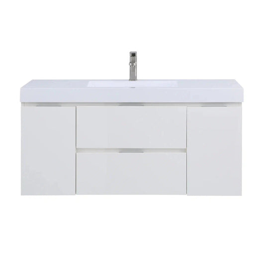 Stufurhome Helena 49" Gloss White Wall Mounted Single Sink Bathroom Vanity with 2 Drawers, 2 Doors and One Pre-drilled Faucet hole