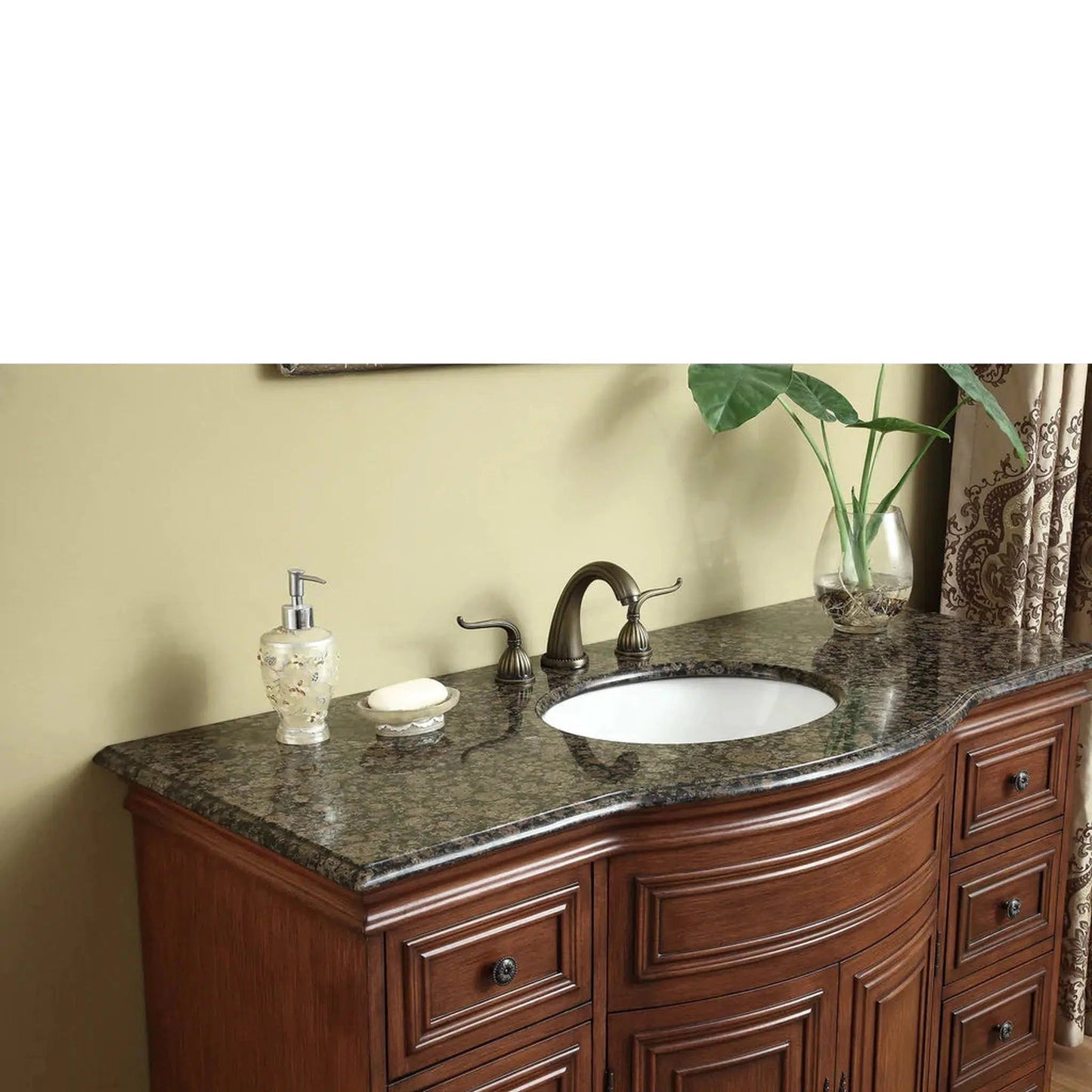 Stufurhome Lane 48" Dark Cherry 8-Drawer 2-Door Freestanding Bathroom Vanity With Oval Single Sink, Baltic Brown Granite Top and Widespread Faucet Holes