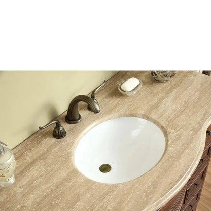 Stufurhome Lane 48" Dark Cherry 8-Drawer 2-Door Freestanding Bathroom Vanity With Oval Single Sink, Travertine Marble Top and Widespread Faucet Holes