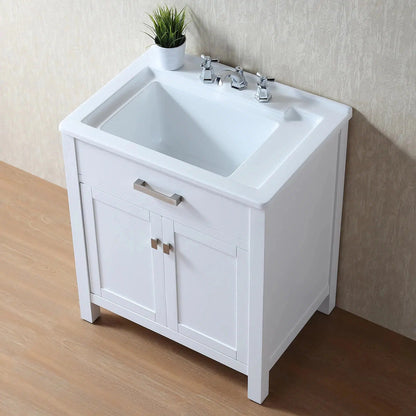 Stufurhome Luthor 30" White Freestanding Laundry Utility With Deep Acrylic Sink Basin, 2 Doors and Widespread Faucet Holes