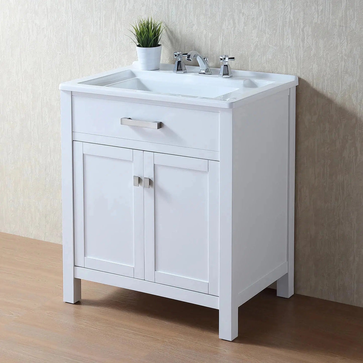 Stufurhome Luthor 30" White Freestanding Laundry Utility With Deep Acrylic Sink Basin, 2 Doors and Widespread Faucet Holes