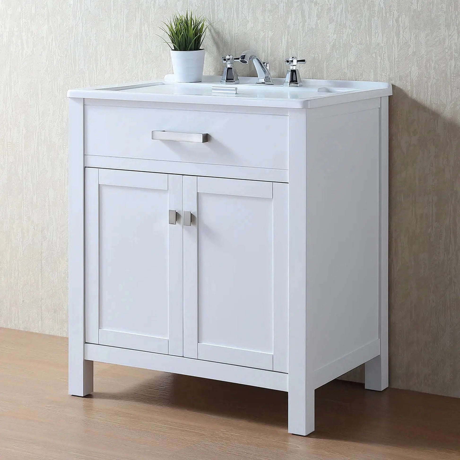 Stufurhome Luthor 30" White Freestanding Laundry Utility With Deep Acrylic Sink Basin, 2 Doors and Widespread Faucet Holes