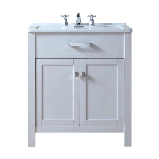 Stufurhome Luthor 30" White Freestanding Laundry Utility With Deep Acrylic Sink Basin, 2 Doors and Widespread Faucet Holes