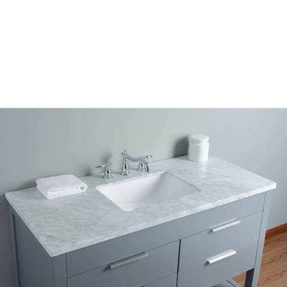 Stufurhome Rochester 48" Grey Bathroom Vanity with White Marble Countertop, Rectangular Single Sink, 4 Drawers and Widespread Faucet Holes