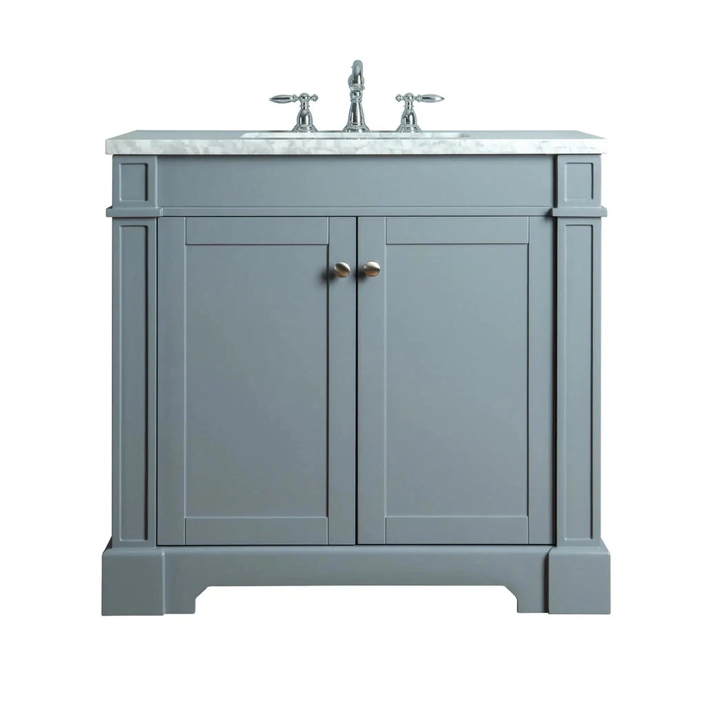 Stufurhome Seine 36" Grey Freestanding Bathroom Vanity with Single Sink, White Carrara Countertop, 1 Drawer, 2 Doors and Widespread Faucet Holes