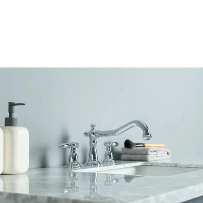 Stufurhome Seine 48" Grey Freestanding Bathroom Vanity With Rectangular Single Sink, White Carrara Countertop, 6 Drawers, 2 Doors and Widespread Faucet Holes