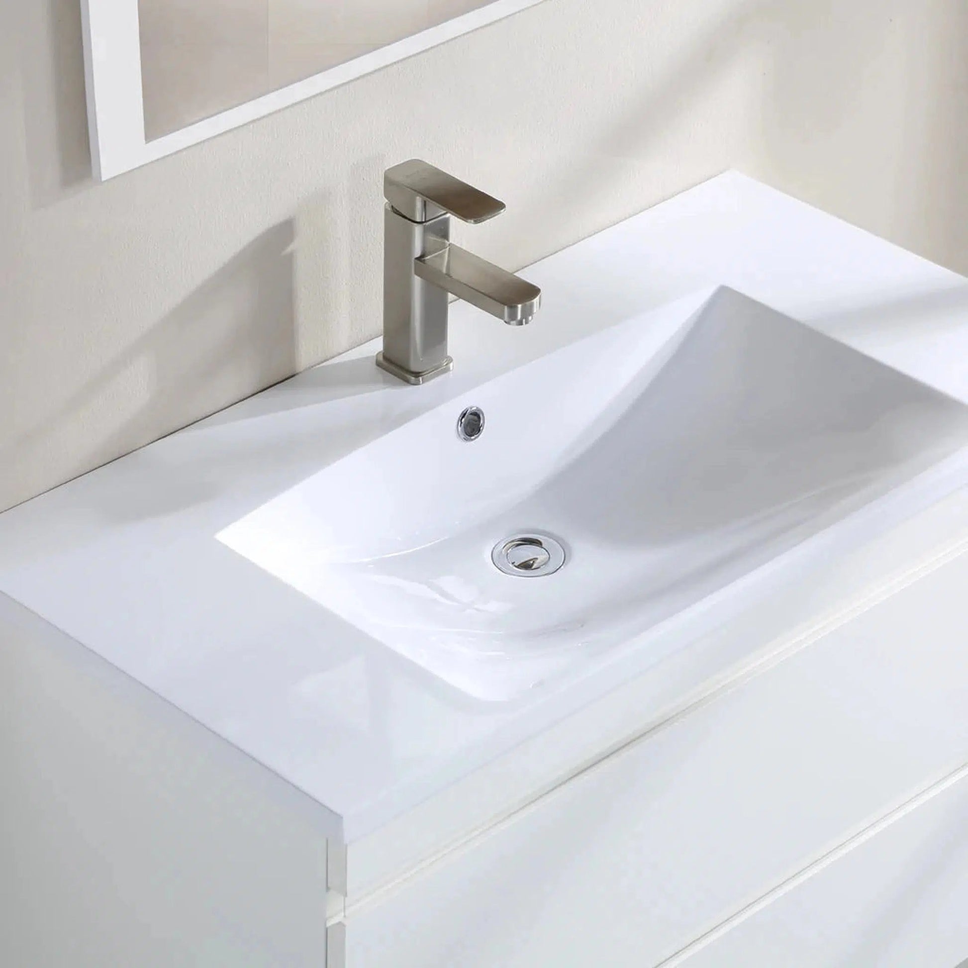 Stufurhome Vivian 36" Gloss White Wall-Mounted Resin Single Sink Bathroom Vanity with 2 Slow Close Drawers and One Pre-Drilled Faucet Hole