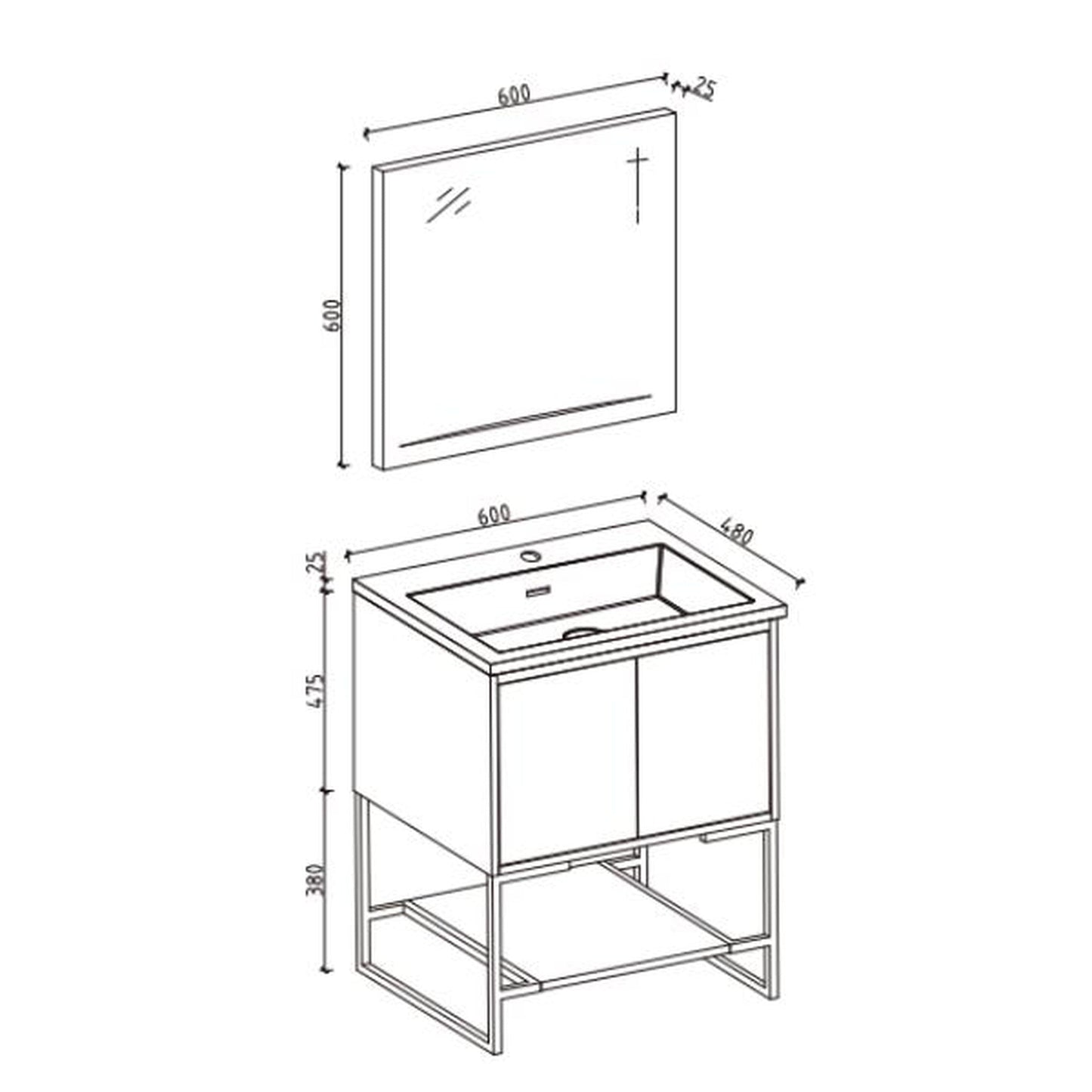 TONA Allen 24" Light Gray & White Freestanding Bathroom Vanity with Integrated Top and Sink