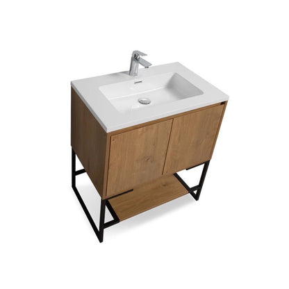 TONA Allen 24" Oak & White Freestanding Bathroom Vanity with Integrated Top and Sink