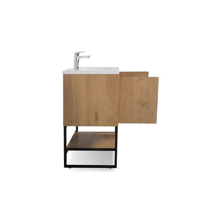 TONA Allen 24" Oak & White Freestanding Bathroom Vanity with Integrated Top and Sink