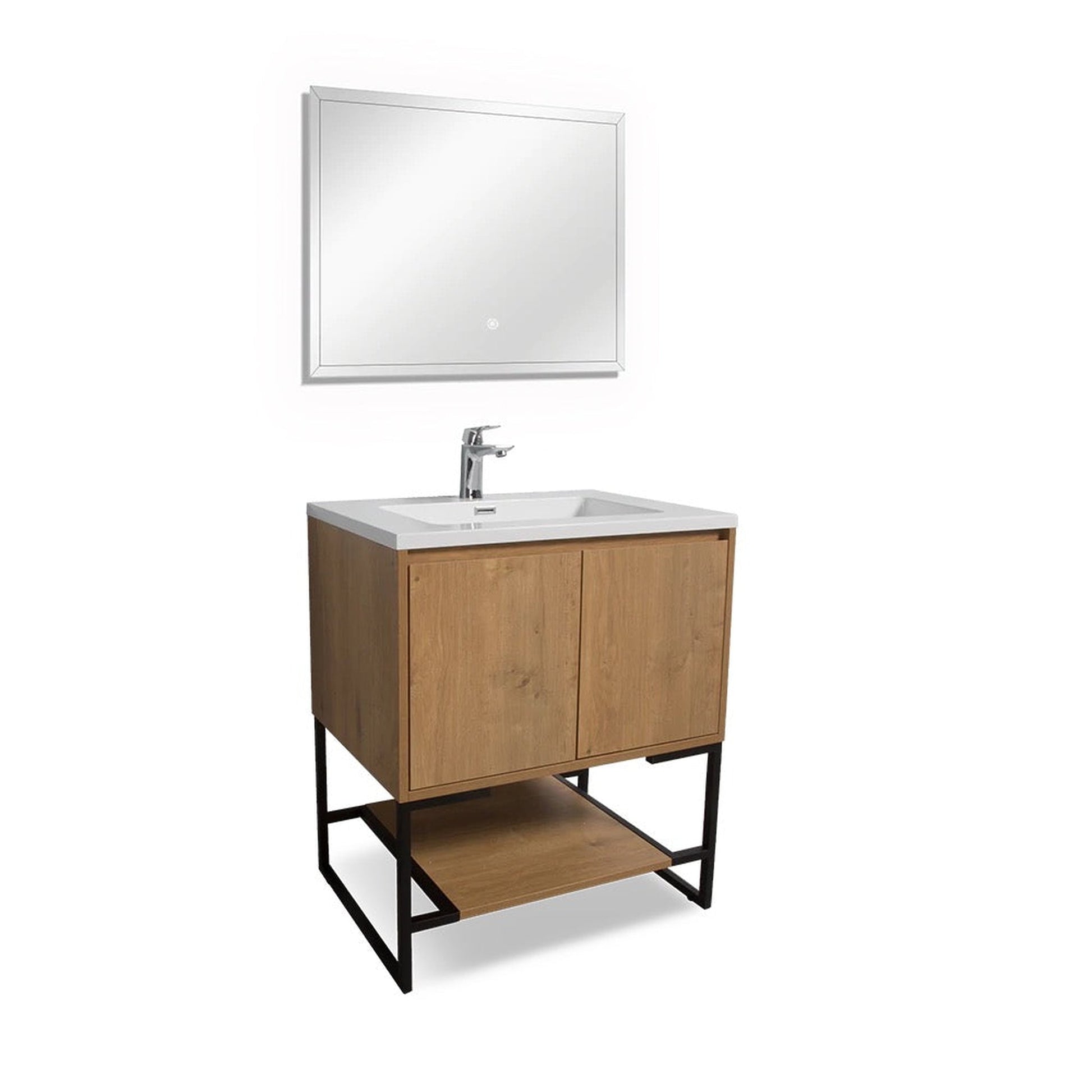 TONA Allen 24" Oak & White Freestanding Bathroom Vanity with Integrated Top and Sink