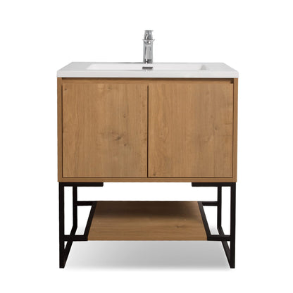TONA Allen 24" Oak & White Freestanding Bathroom Vanity with Integrated Top and Sink