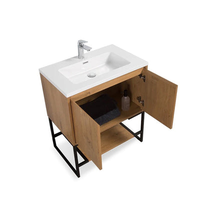 TONA Allen 30" Oak & White Freestanding Bathroom Vanity with Integrated Top and Sink